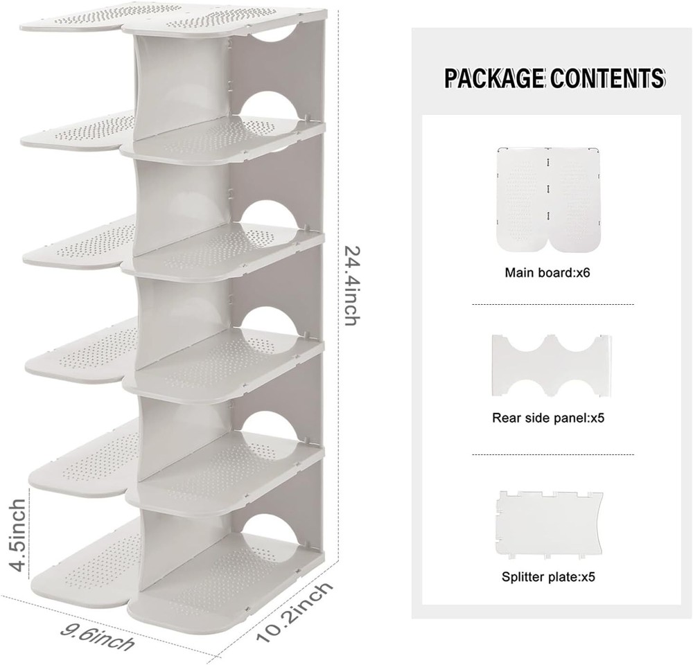 ACPOP 6-Tier Shoe Rack Storage Organizer, Adjustable 6 Layer, White