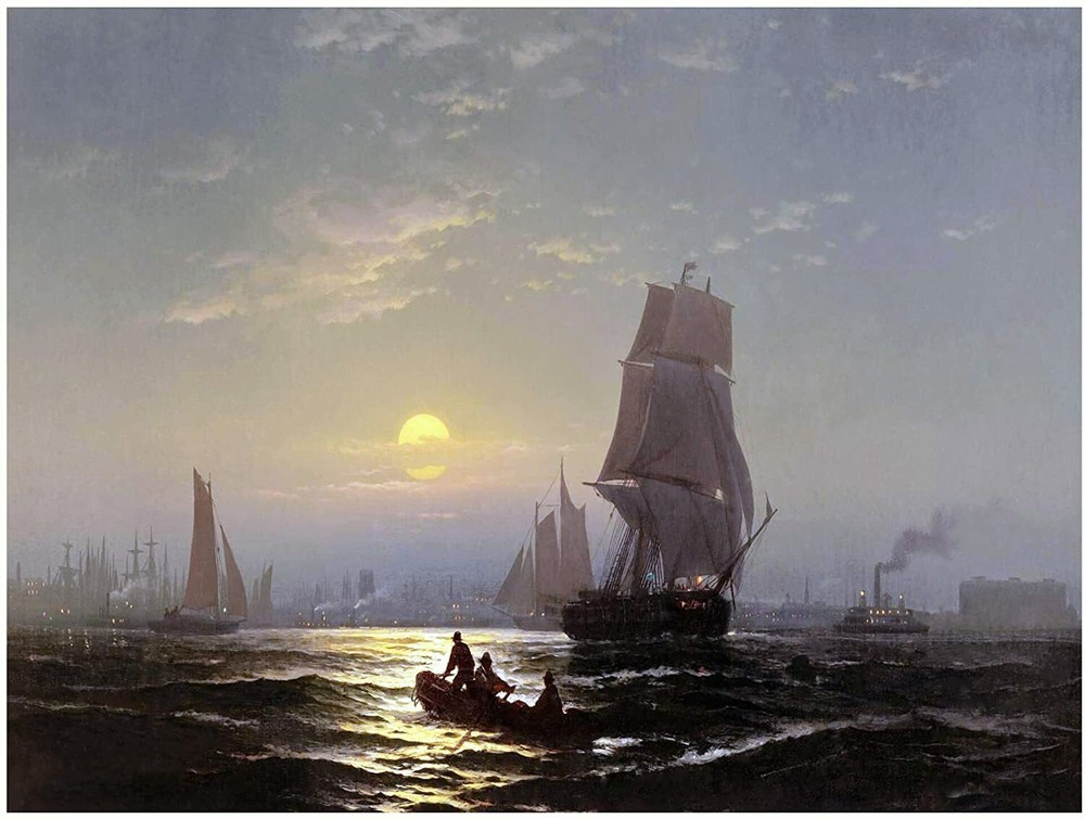 New York Harbor Moonlight E. Moran Tile Mural Kitchen Backsplash Marble Ceramic