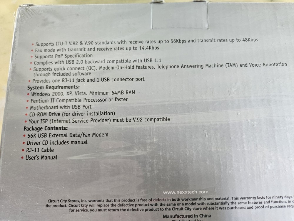 V92 V90 56K External USB Data Fax Dial Up Internet Modem Nexxtech