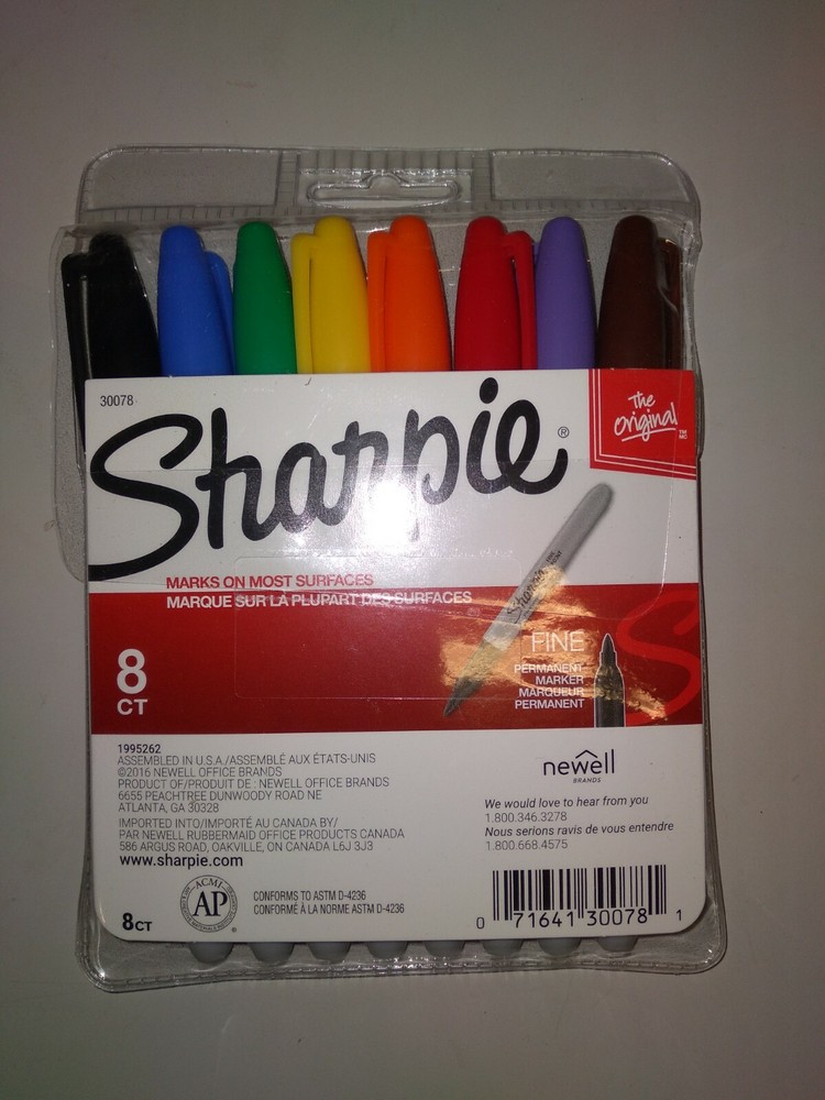 Sharpie Permanent Markers, Fine Point, Assorted Colors  8 Pack