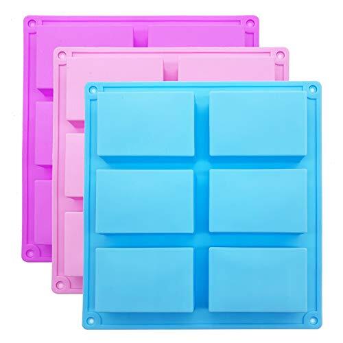 3 Pack Silicone Rectangle Soap Molds with 6 Cavities for Baking Soap Making