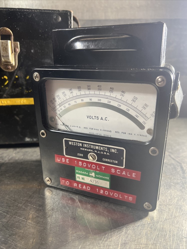 Vtg Weston Electrical Instrument AC Voltmeter Zero Corrector Model 433 With Case