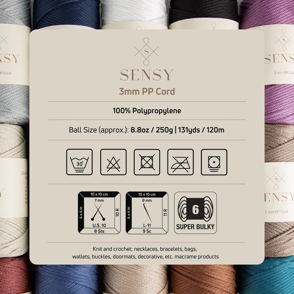 Sensy Premium 3mm 131 Yards Polyester Rope 100% Polypropylene Cord Macrame Co...