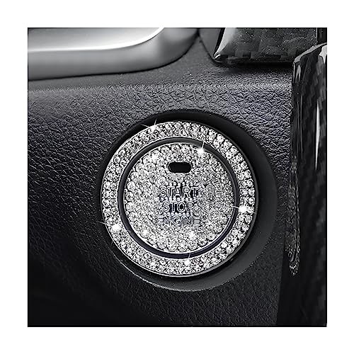 2 Pcs Bling Car Engine Start Stop Button Decorative Ring, With hole White