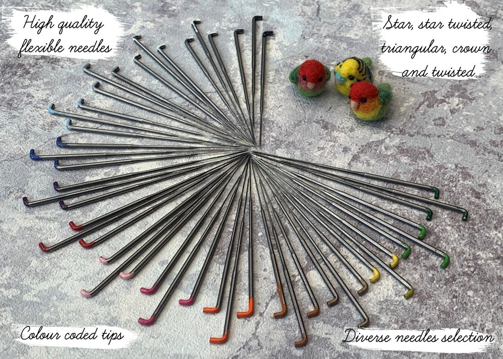 Heidifeathers® Felting Needles Sets 1 - 100,Triangular, Star, Twisted, Reverse..