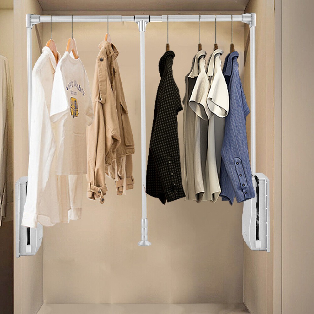 Pull Down Adjustable Side Mounted Closet Rod Clothes Hanging Rod 10 Kg/ 22lbs