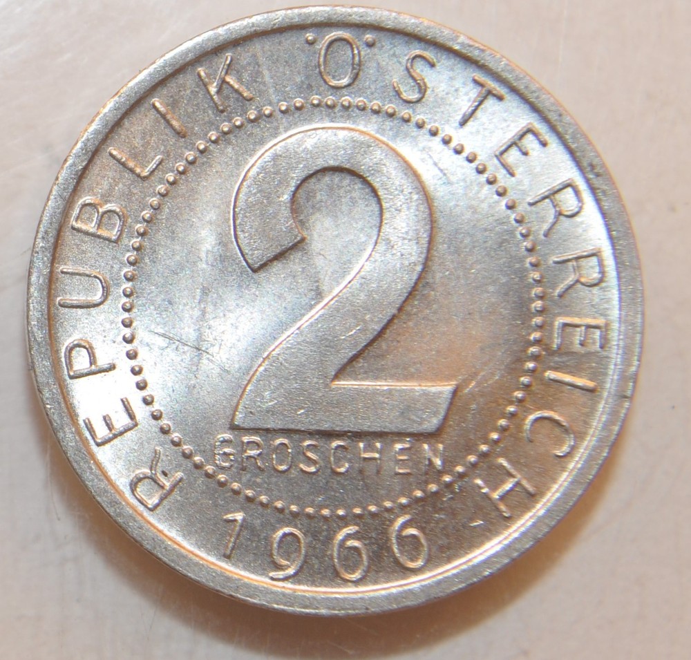 1966 Austria 2 Groschen - Brilliant Uncirculated