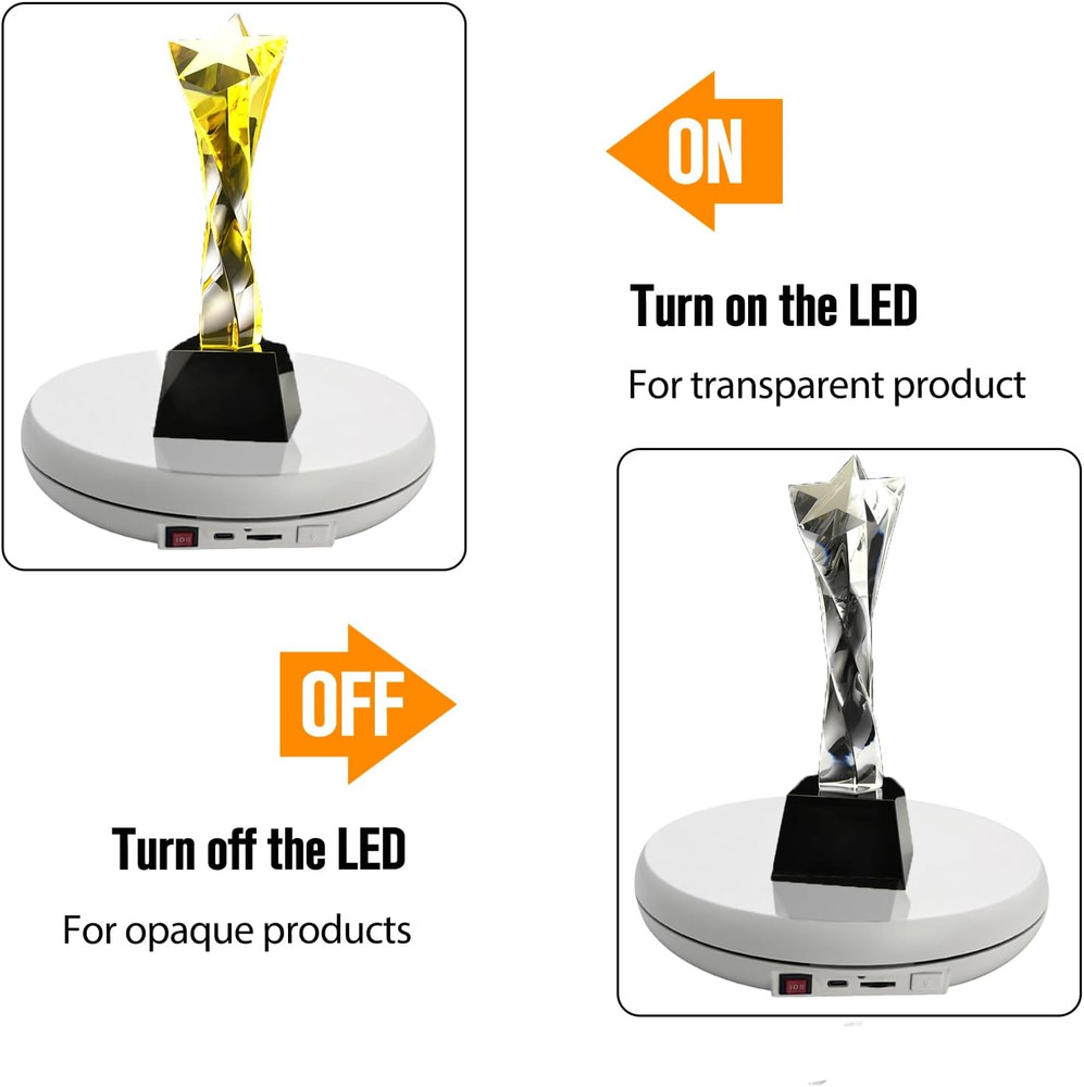 Multicolor LED Light Motorized Rotating Display Stand , 10 inch /55lbs Load, 360