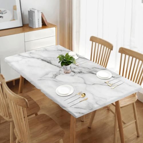 Fitted Table Cover for 6ft Rectangle Tables White Abstract Marble Art Elastic
