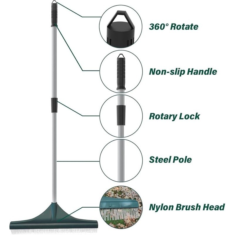 Adjustable Turf Rake W/ Durable Steel Handle Multi-Purpose Cleaning Tool Lawns