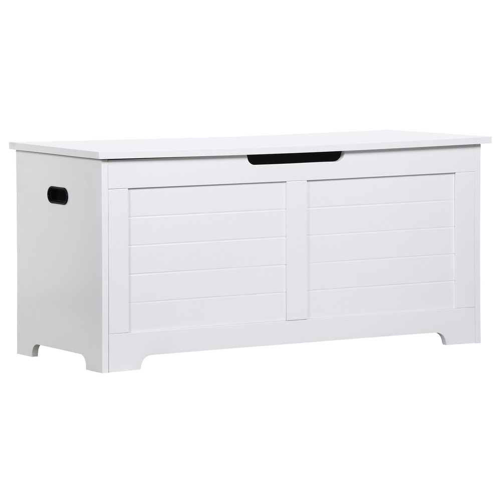 39.4'' Flip-Top Toy Box Storage Chest with 2 Safty Hinges Bed End Bench White