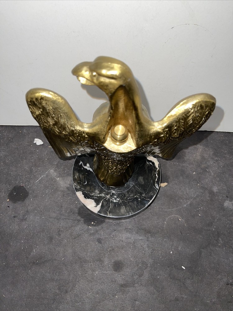 Large Vintage Brass Plated American Eagle On Marble Base