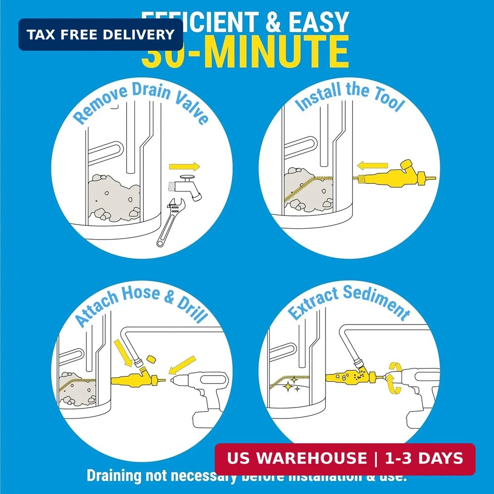 Water Heater Cleaning Tool, Improves Hot Water Supply, Removes Hard Water Sedime