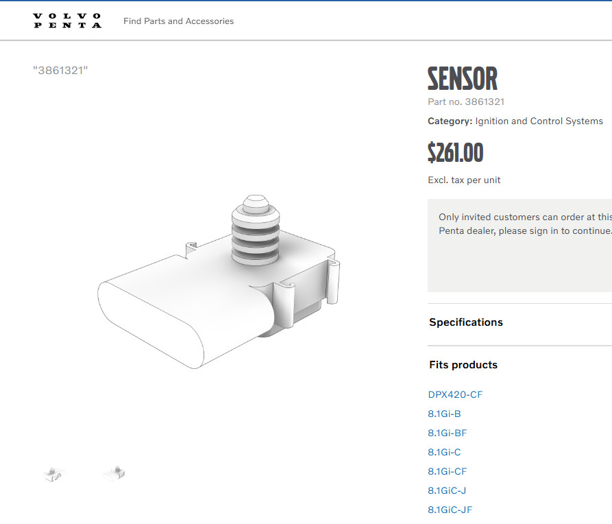 Volvo Penta | Sensor | 3861321 | NEW OEM