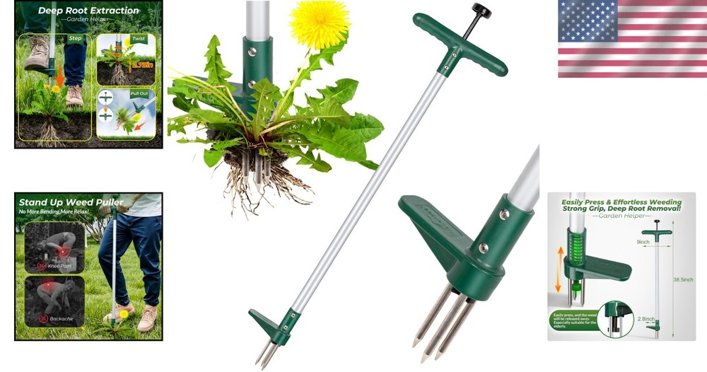 Durable 39” Long-Handled Weed Puller - Effortless Root Removal Tool for Gardens