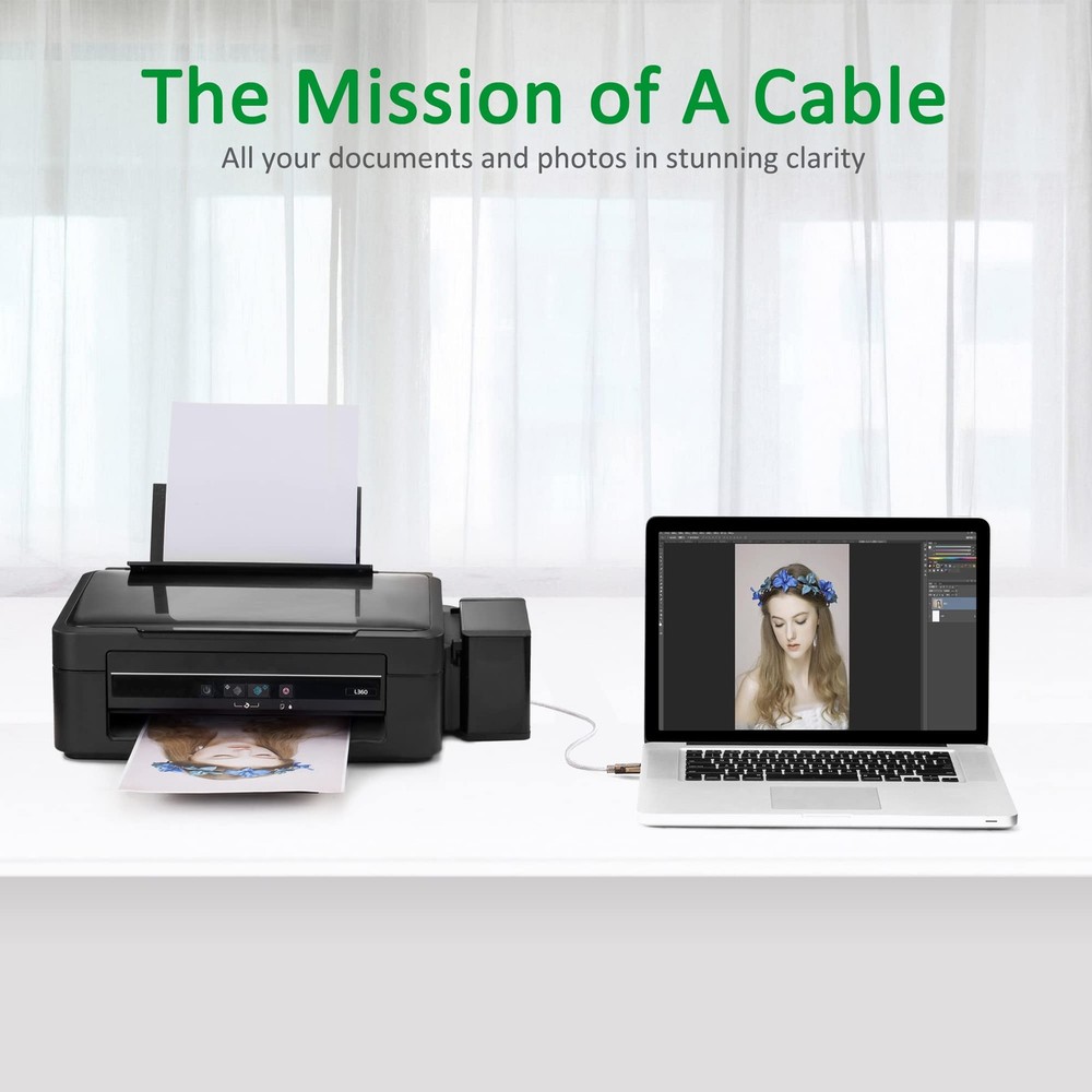 Printer Cable 25Ft,2.0 Scanner ['25 Ft/8M'], Translucent silver