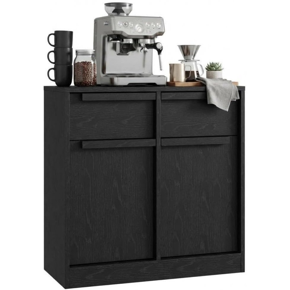 Modern Black Buffet Table w/ Storage Drawers & Doors, Coffee Cabinet for Kitchen