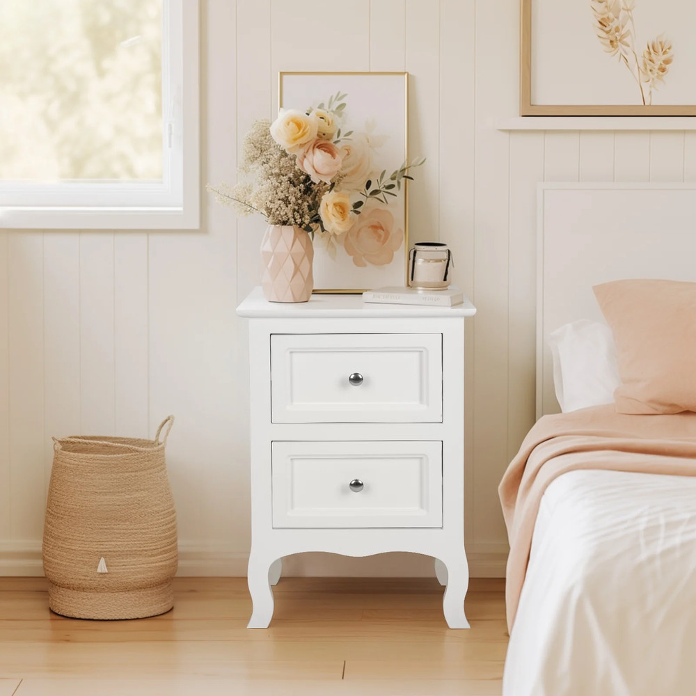 Set of 2 Nightstand, Side Table Night Table,White