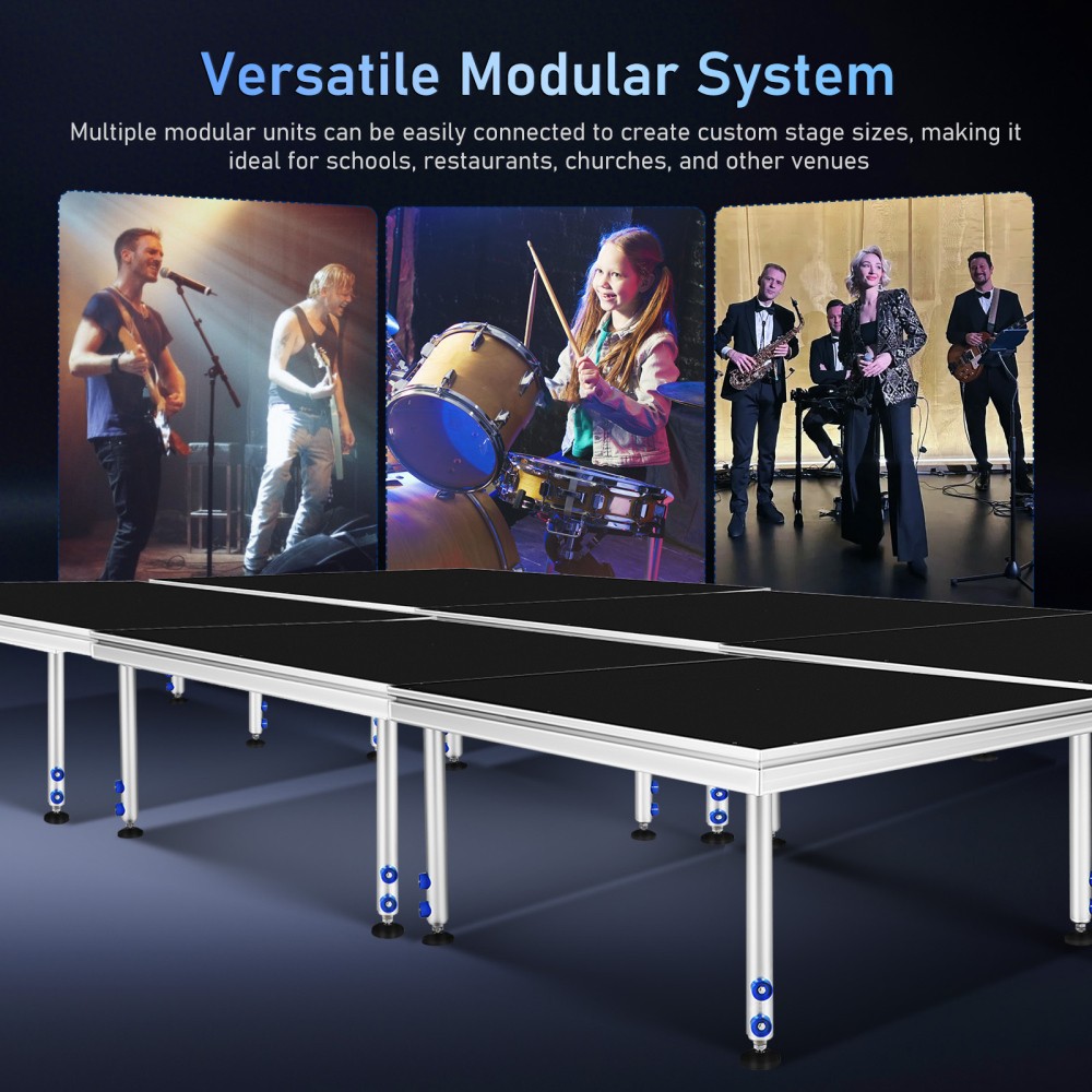 4 *4 ft Portable Stage Platform Modular System Height Adjustable Riser 24" - 40"