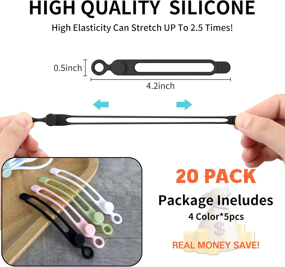 [20Park] Silicone Cable Ties,Reusable Cable Management Organizer, Multipurpose E