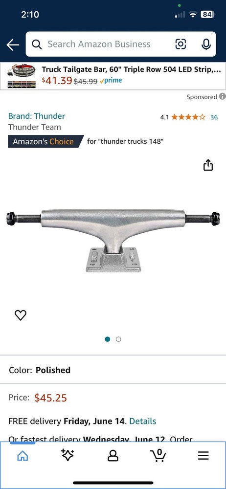 Single Thunder Skate Board Truck-New