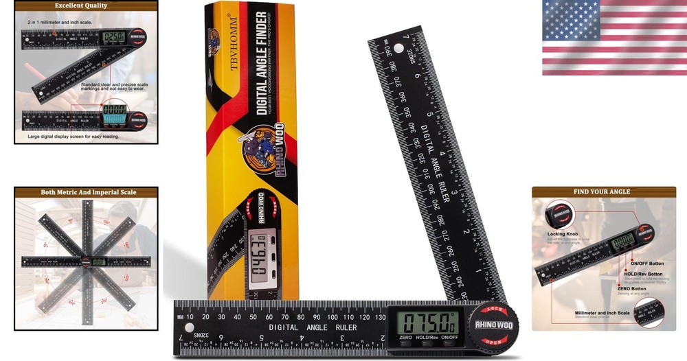 Enhanced ABS Angle Finder Protractor - Readable LCD Display & Batteries Included