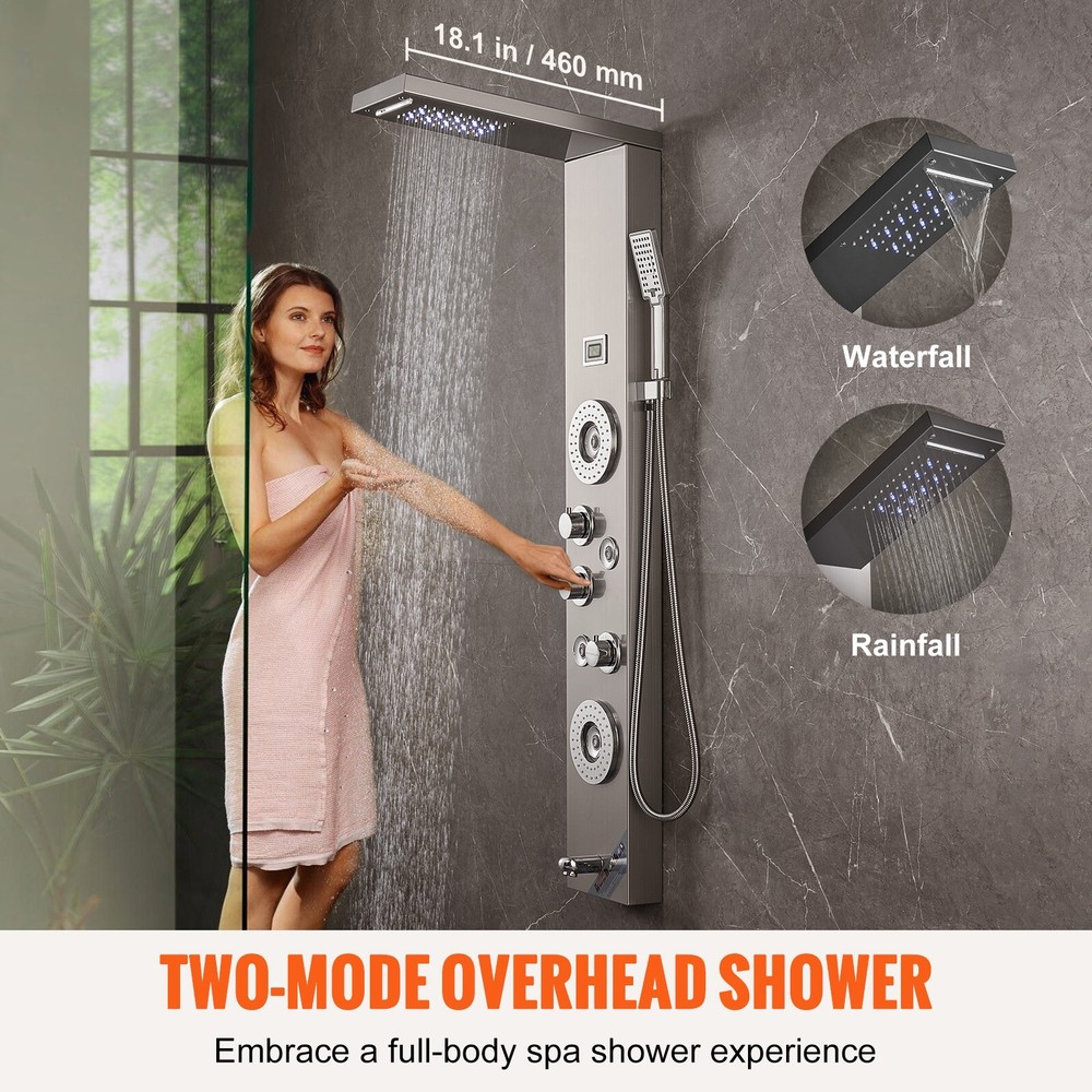Shower Panel Tower System 6 Modes LED & Display Stainless Steel Rainfall