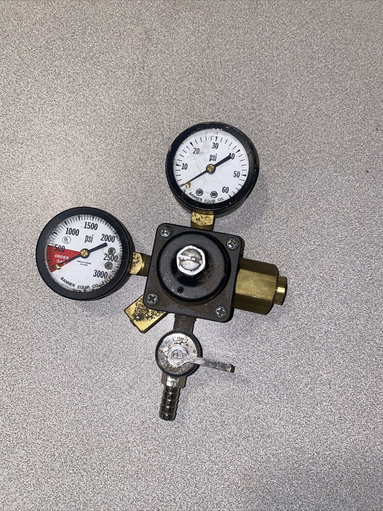 Vintage Cornelius Co2 Regulator With Banner Co. Gauges. Untested.