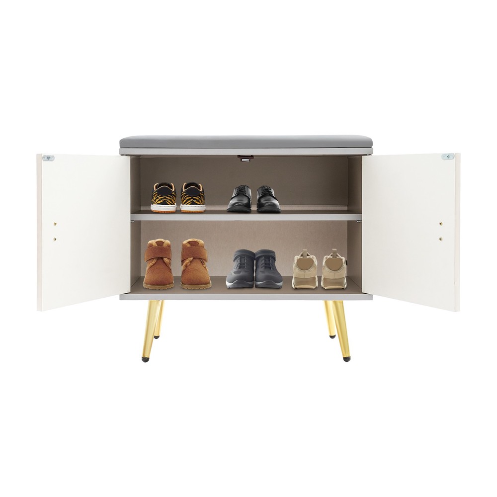 Modern Shoe Bench with Storage, Light Grey Entryway Stool, 60x32x50cm