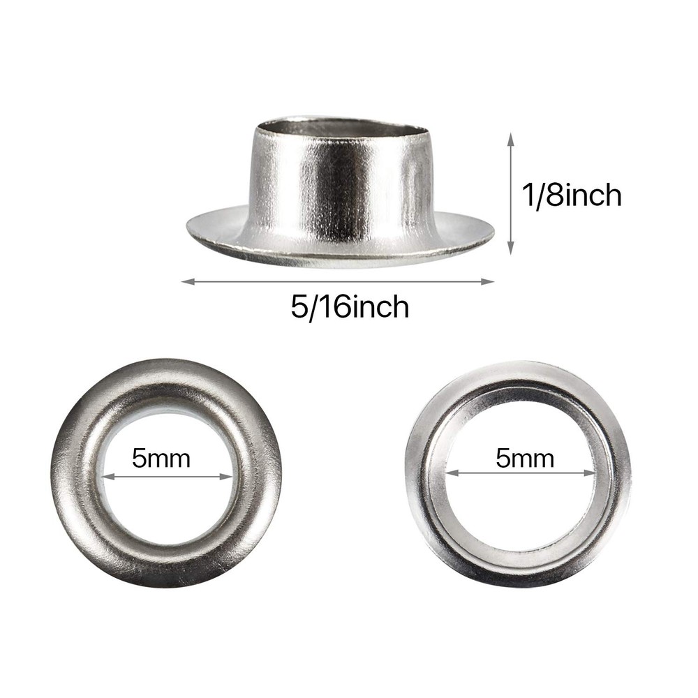 Grommet Eyelets Tool Kit 3/16 Inch ID Setting Tools Storage Box Silver 100 Set