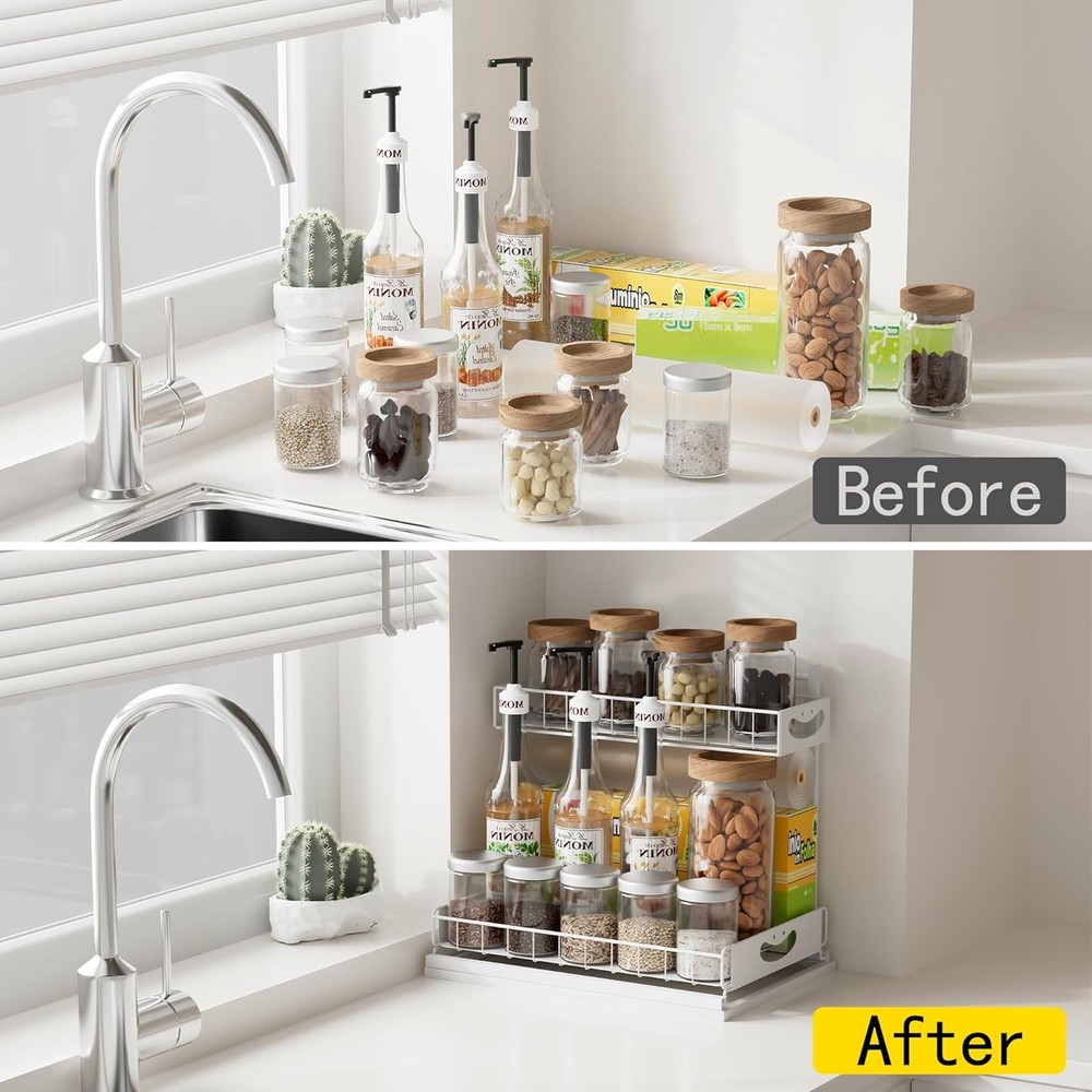 Under Sink Organizer W/ Pull-Out Drawers,Kitchen Sink Organizer,2 Tier Bathroom