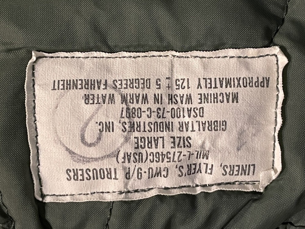 Vintage USAF Flyer Trouser Quilted Liners Size Large
