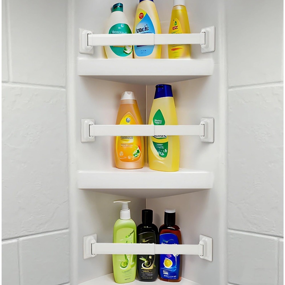 RV Shower Corner Storage Bars 3 Pack, Aluminum Adjustable Camper Shelf Retainer