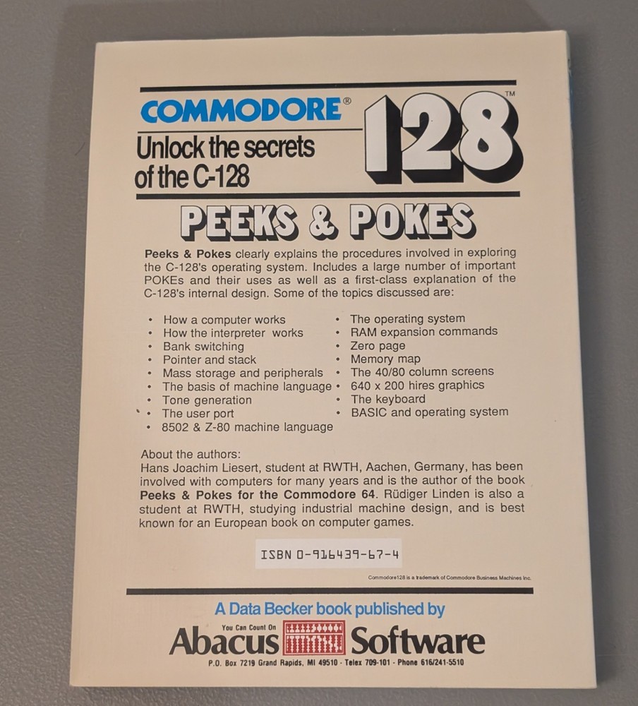Commodore 128 Peeks & Pokes - Unlock Secrets (1986 Abacus C-128 Guide #7)