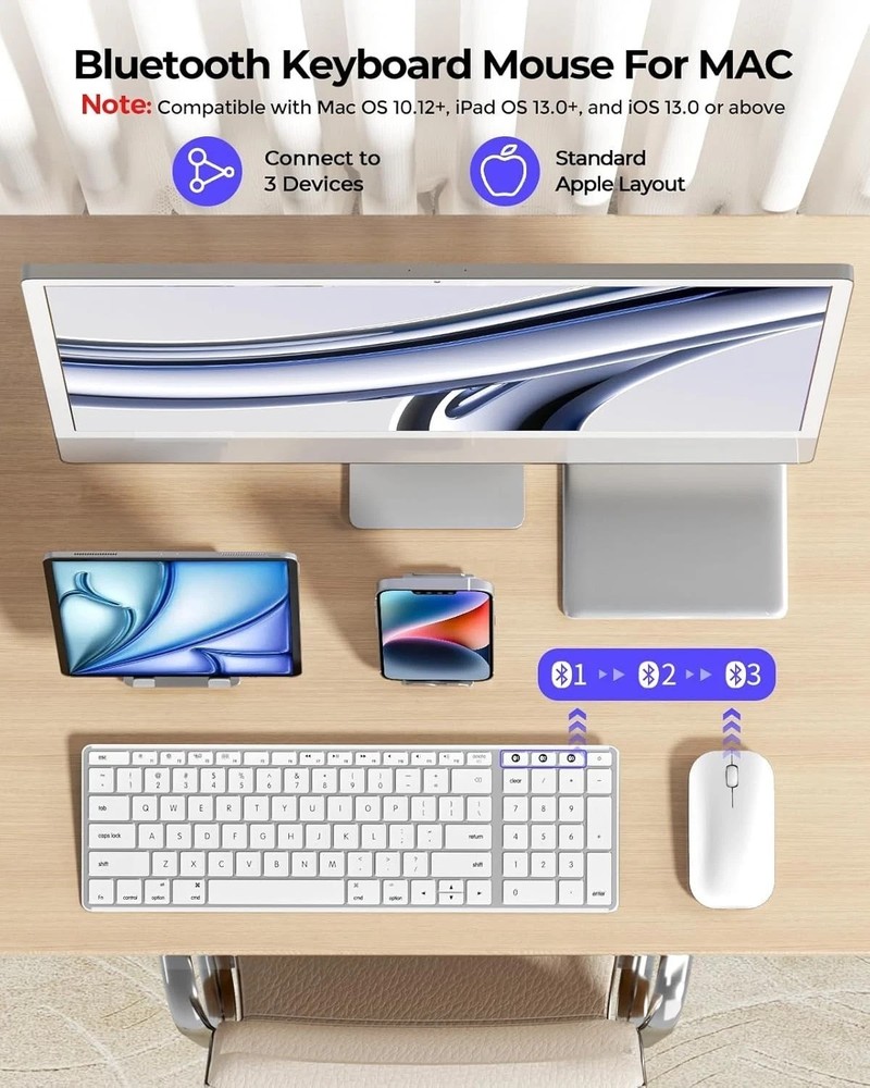 Bluetooth Keyboard and Mouse Combo for Mac, -2 Rechargeable Slim Wireless Key...