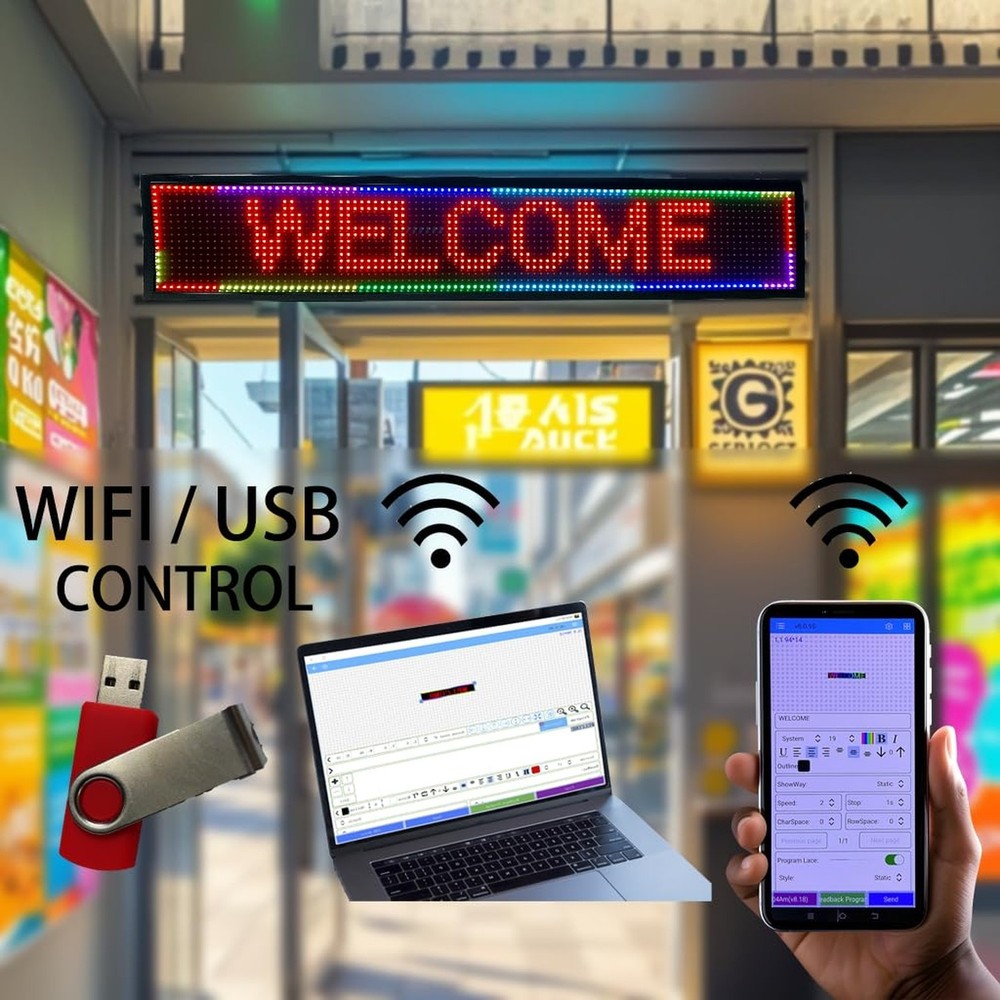 P10 Programmable Scrolling LED SIGN 40"×8" LED Display, High Brightness & I