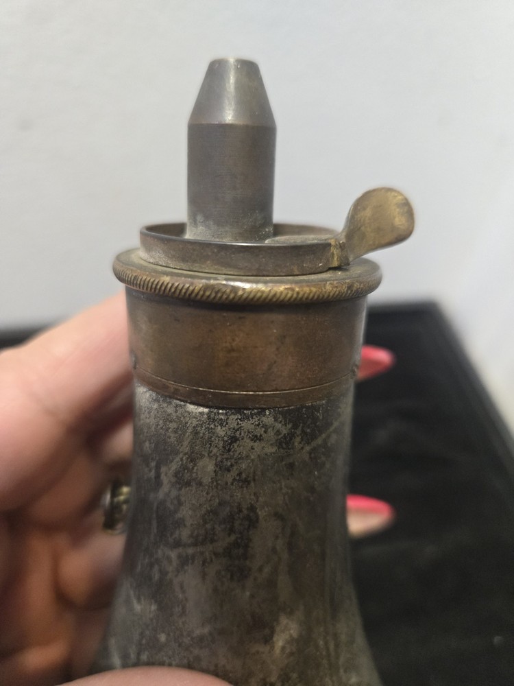 Antique 19th Century Era Tin Embossed Shell Powder Flask