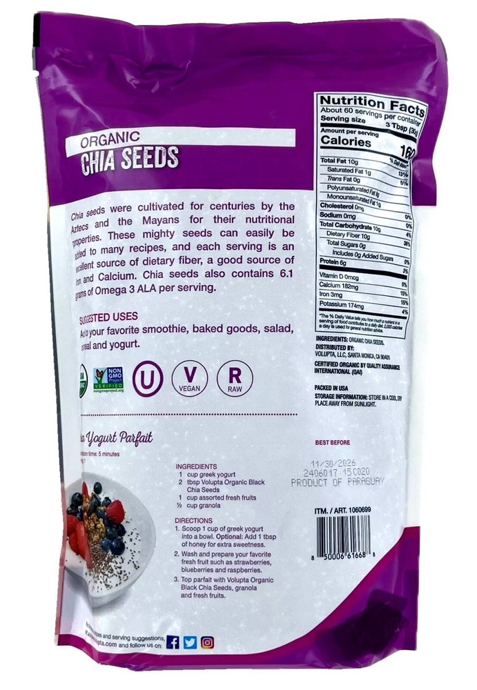 Volupta Organic Chia Seeds Raw 4LBS