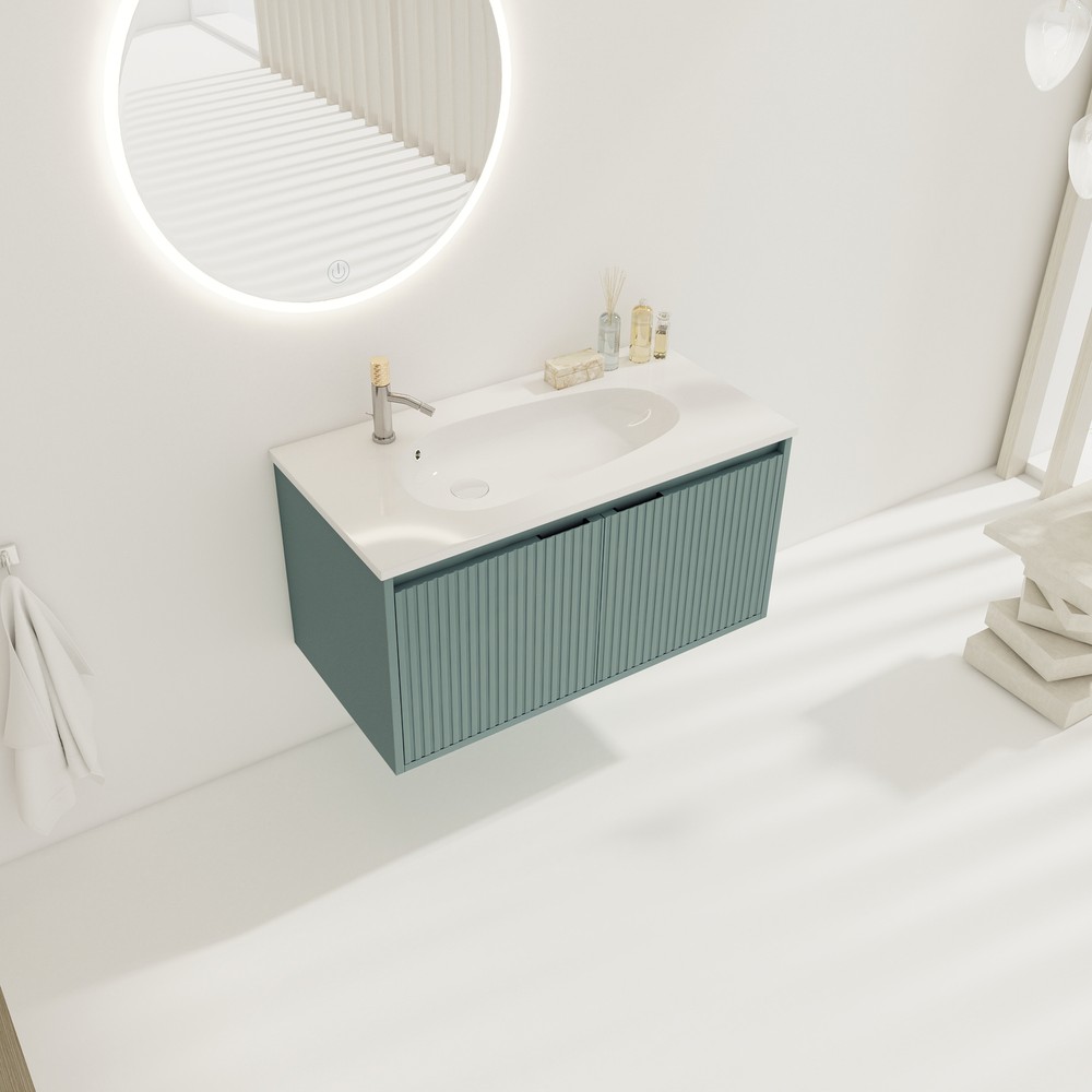 36" Bathroom Vanity Wall Mounted Cabinet Drop-Shaped W/ Undermount Sink Green