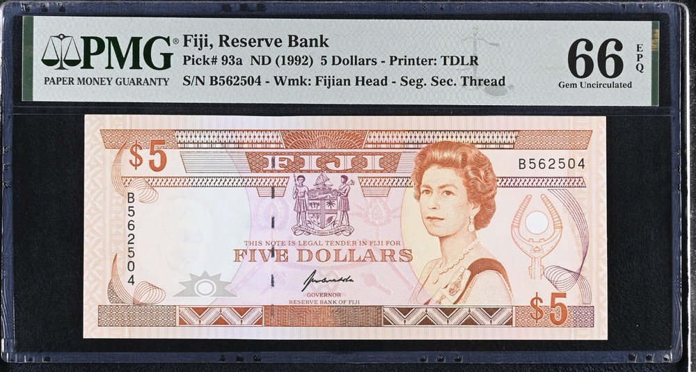 Fiji $5 1992 p93a PMG 66 EPQ