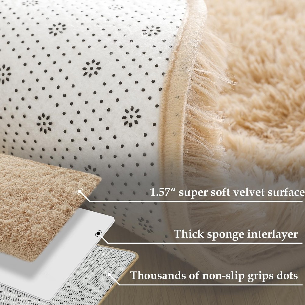 Merelax Soft Fluffy Rugs for Bedroom Living 2' x 6' (Rectangular), Light Tan