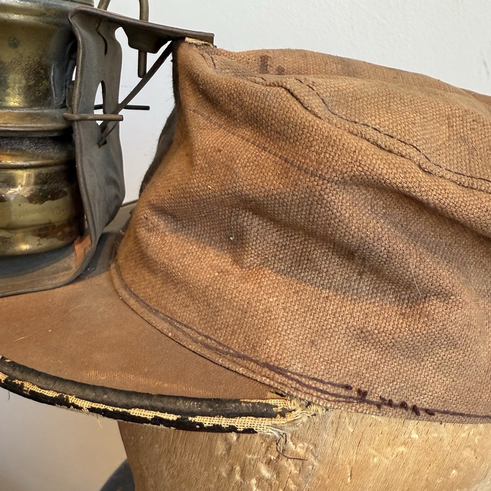 Antique 1920s Canvas Miners Hat & Lamp Justrite