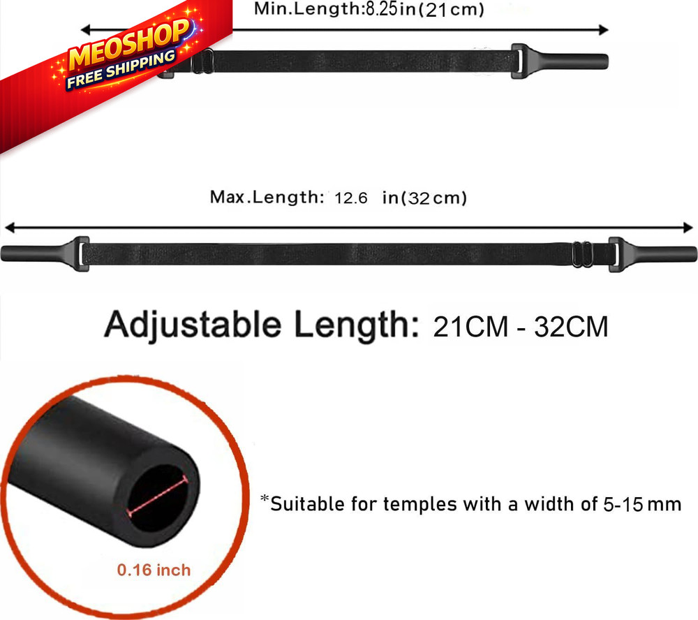 KSACLE Adjustable Glasses Strap - Upgrade 4 Pack No Tail 14 inch, Black