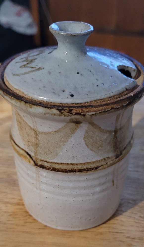 Studio Art Pottery Jam Jar w/Lid Signed Brown Glazing