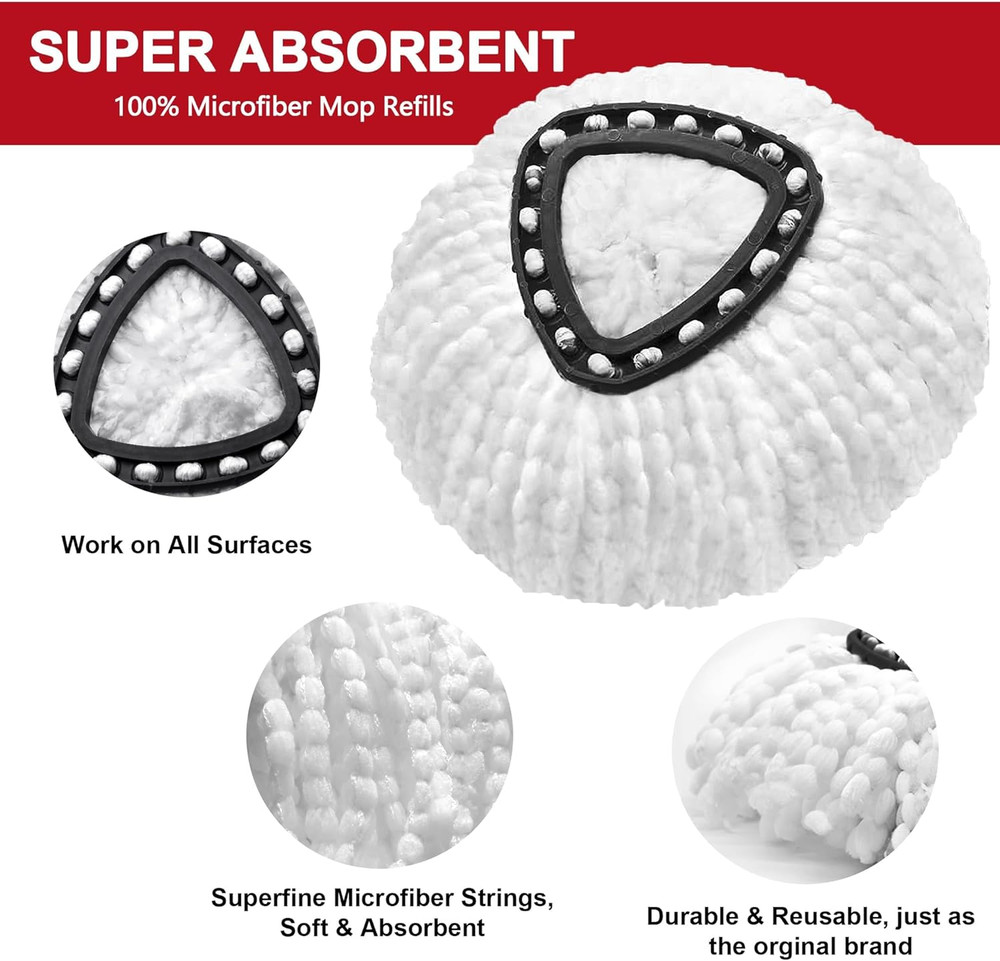 4 Pack Mop Heads Replacements for O-Ceda Easy Wrin Spin System, Microfiber Re...