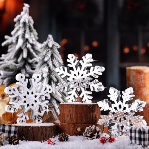 3 Pcs Winter Snowflake Centerpieces for Tables Disco Snowflake Table
