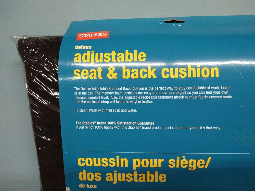 Adjustable Memory Foam Seat & Back Cushion Black Staples 22286