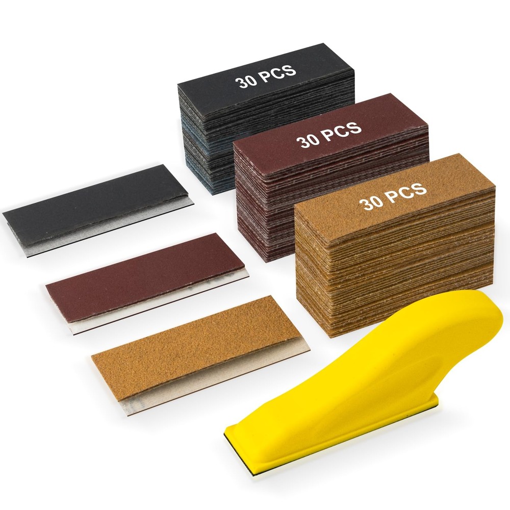Mini Sanding Block Set, 90Pcs Premium Sandpaper, Wood DIY Projects, Multicolor