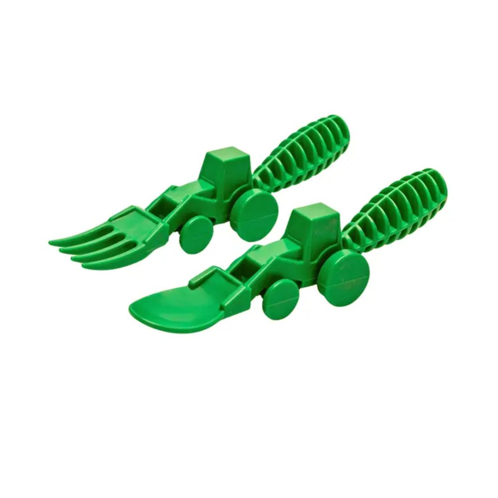 Constructive Eating Green Tractor Utensils - Set of 2