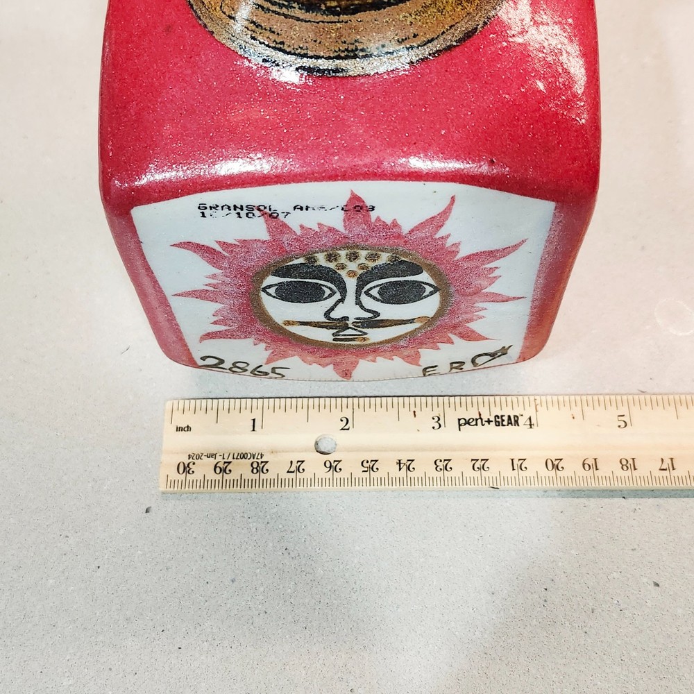 Tequila Mexican Pottery Empty Bottle Mustache Sun Design Signed Numbered